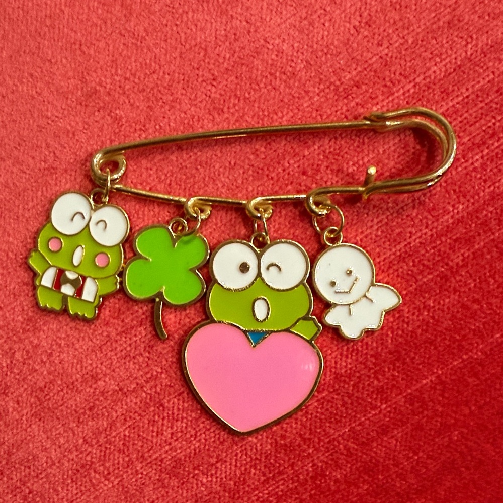 Sanrio Keroppi Green and Pink Brooch with Charms